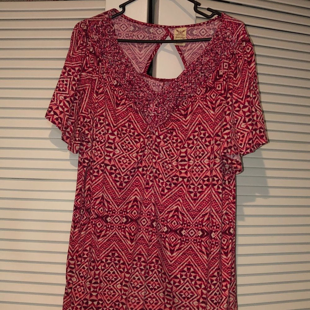 Berry - Colored Tunic with Puckered Shoulders and